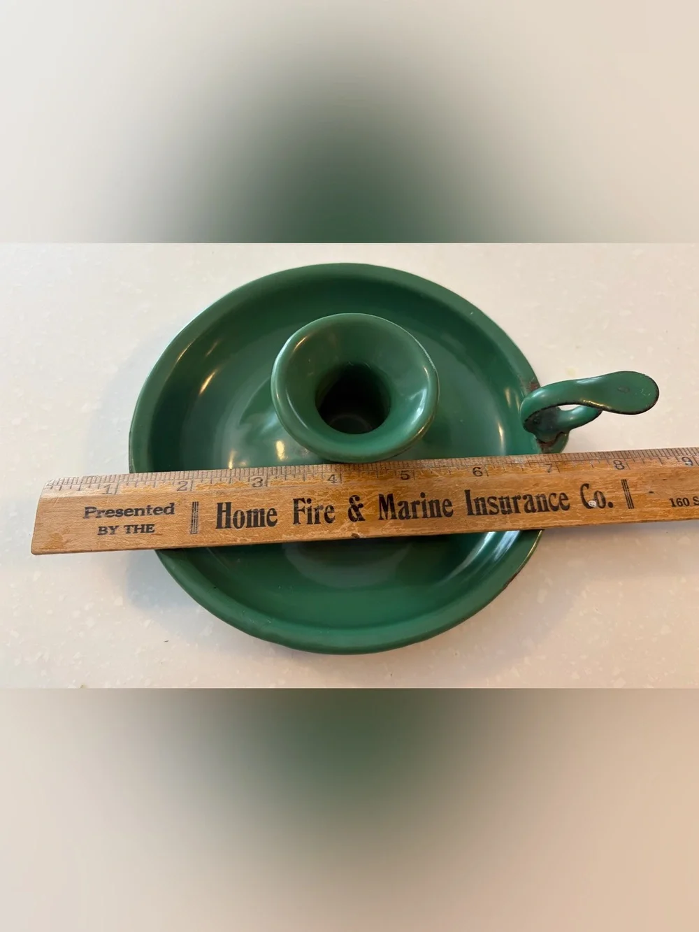 Vintage Green Enamel Chamberstick Candle Holder